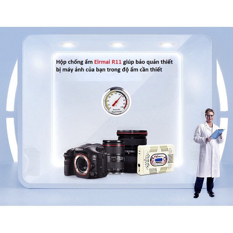 Hình ảnh Thùng hộp chống ẩm Eirmai R11 tích hợp ẩm kế và máy hút ẩm thiết bị máy ảnh #2