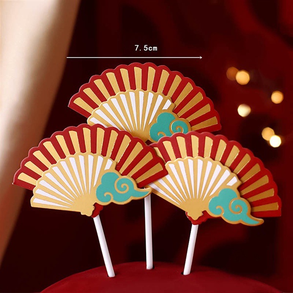 Set 3 que cắm tết hình quạt vàng + đỏ