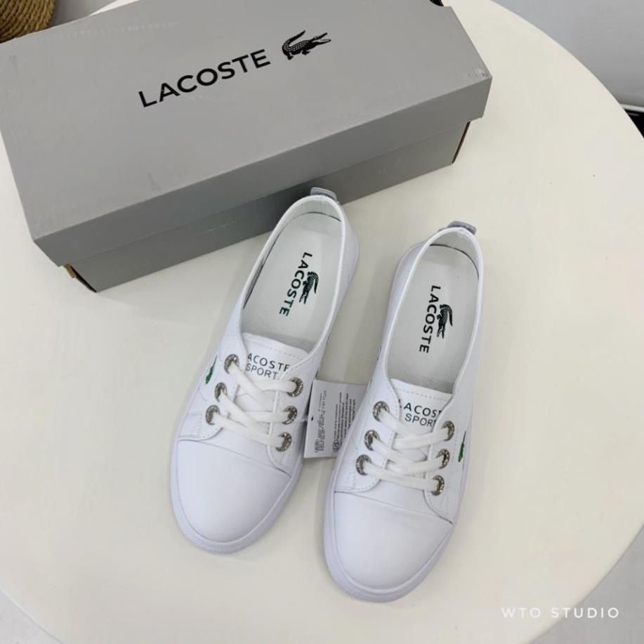 Giày lười nữ lacoste full box cá sấu trắng,giầy thể thao đính vân đá lỗ xỏ dây cực sang chảnh(ảnh thật) d