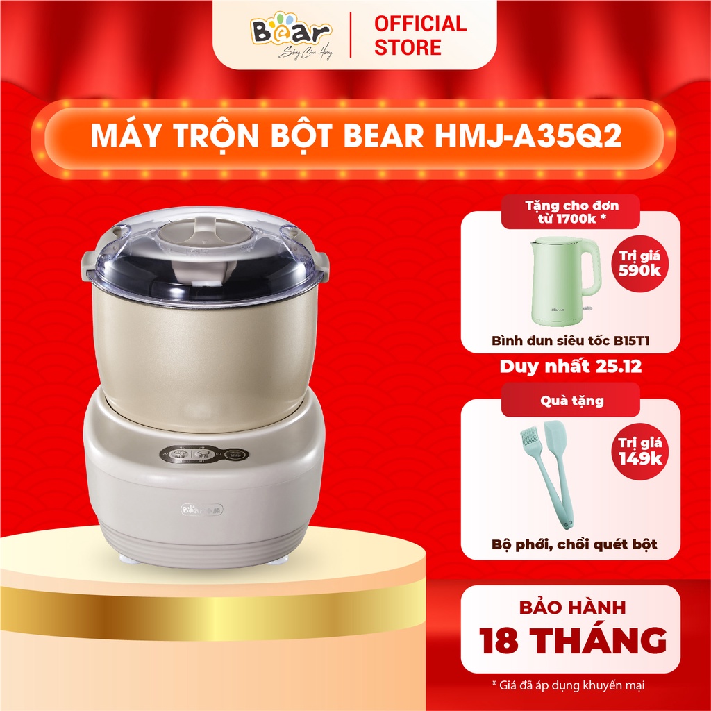 Máy Trộn Bột Đa Năng Bear 3,5L Ủ Bột, Nhào Bột, Nhồi Bột Nhanh, Phiên Bản Cao Cấp Công Suất Lớn - HMJ-A35Q2