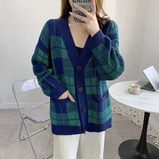 Áo cardigan dày kẻ caro