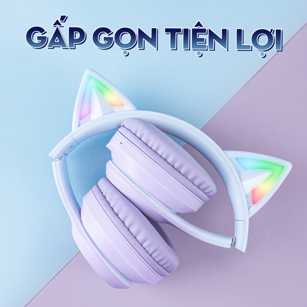 Tai Nghe Bluetooth Chụp Tai Cao Cấp - Tai Nghe Over Ear Không Dây Thiết Kế Tai Mèo Dễ Thương - Âm Bass Đỉnh Cao - Kết Nố