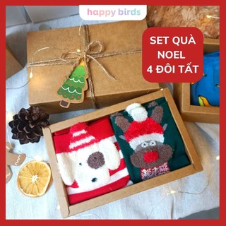 Hộp quà giáng sinh noel set 4 đôi tất giáng sinh quà tặng giáng sinh noel hộp giấy kraft vintage kèm tag cây thông noel