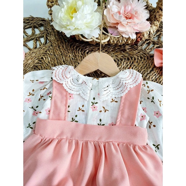 Bodysuit Hồng Hoa Đào Cổ Ren, Body Dứa Xô Muslin Xinh xắn Cho Bé Sơ Sinh