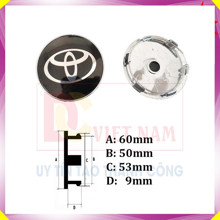 01 Logo chụp mâm, ốp lazang bánh xe ô tô Toyota màu đen, đường kính 60mm (HÀNG LOẠI 1)