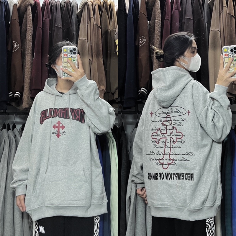 Áo nỉ hoodie ngôi sao tặng vòng cổ áo chất nỉ thun ép nhiệt - ảnh thật