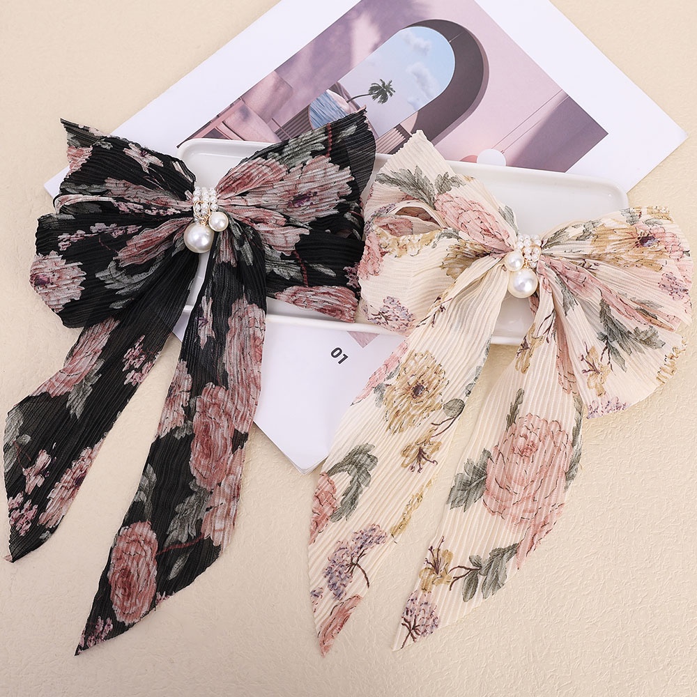 Kẹp Tóc Nơ Lớn In Họa Tiết Hoa Thời Trang Hàn Quốc Cho Nữ