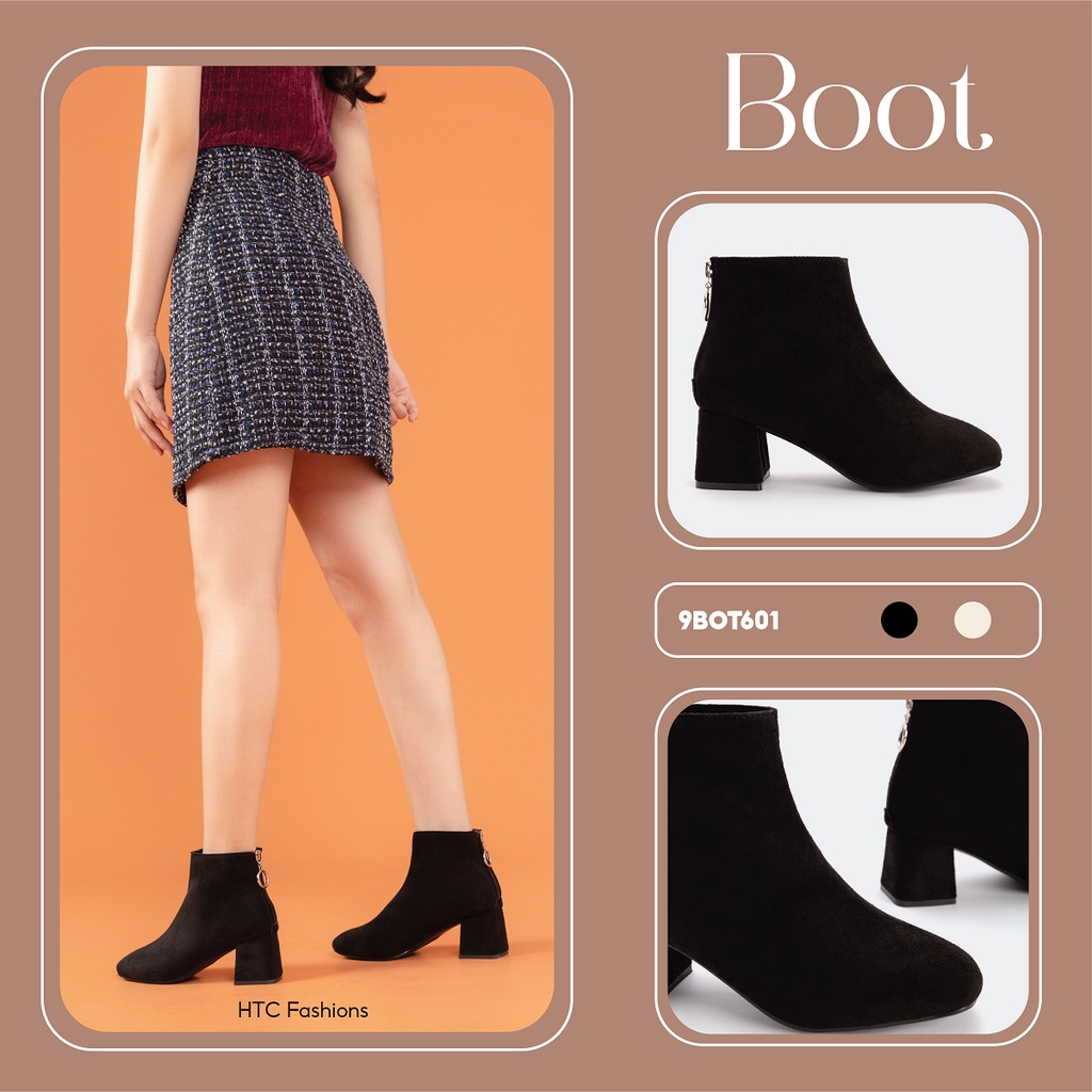 Giày Bốt Nữ Boot Da Lộn Gót Vuông - 9BOT601