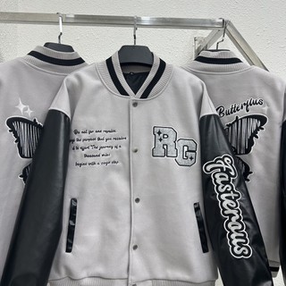 Áo khoác Bomber Varsity Butterfly chất dạ 2 lớp phối tay da Pu cao cấp - Yoshop