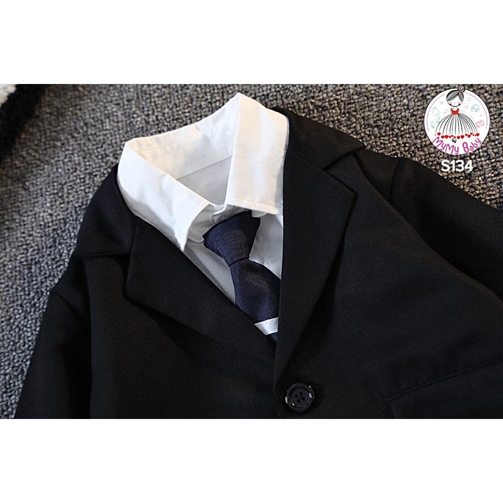 Set vest đen sọc trắng kèm cà vạt set 3 món chất lừ cho bé