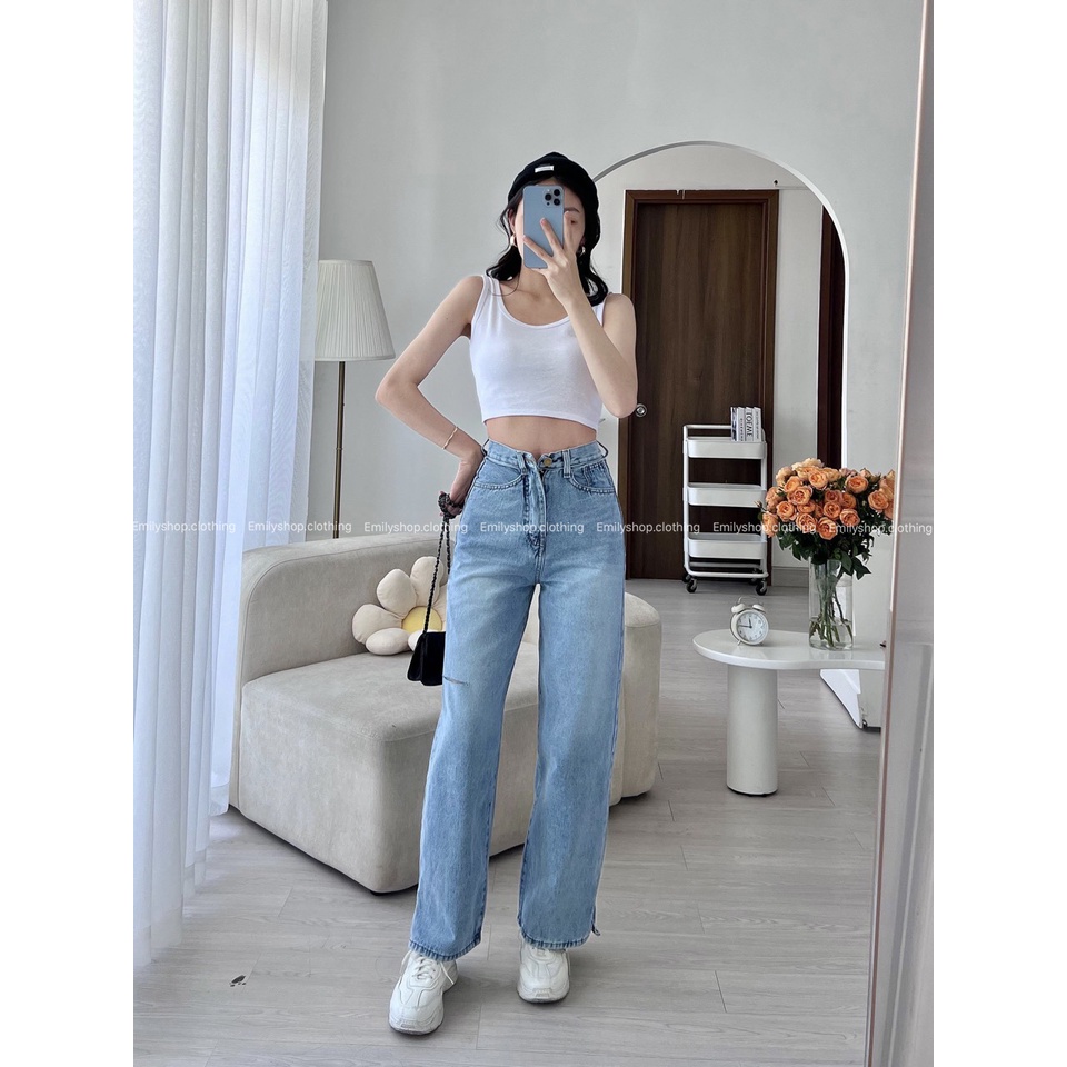 [Mã FATOP12 giảm 30K đơn 150K] Quần jean bò nữ denim ống rộng suông lưng cạp cao form rộng chất đẹp Emilyshop (J)