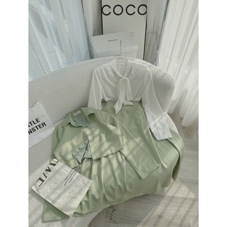 Đầm công sở❤️Set vest và chân váy xoè kèm áo voan cột nơ