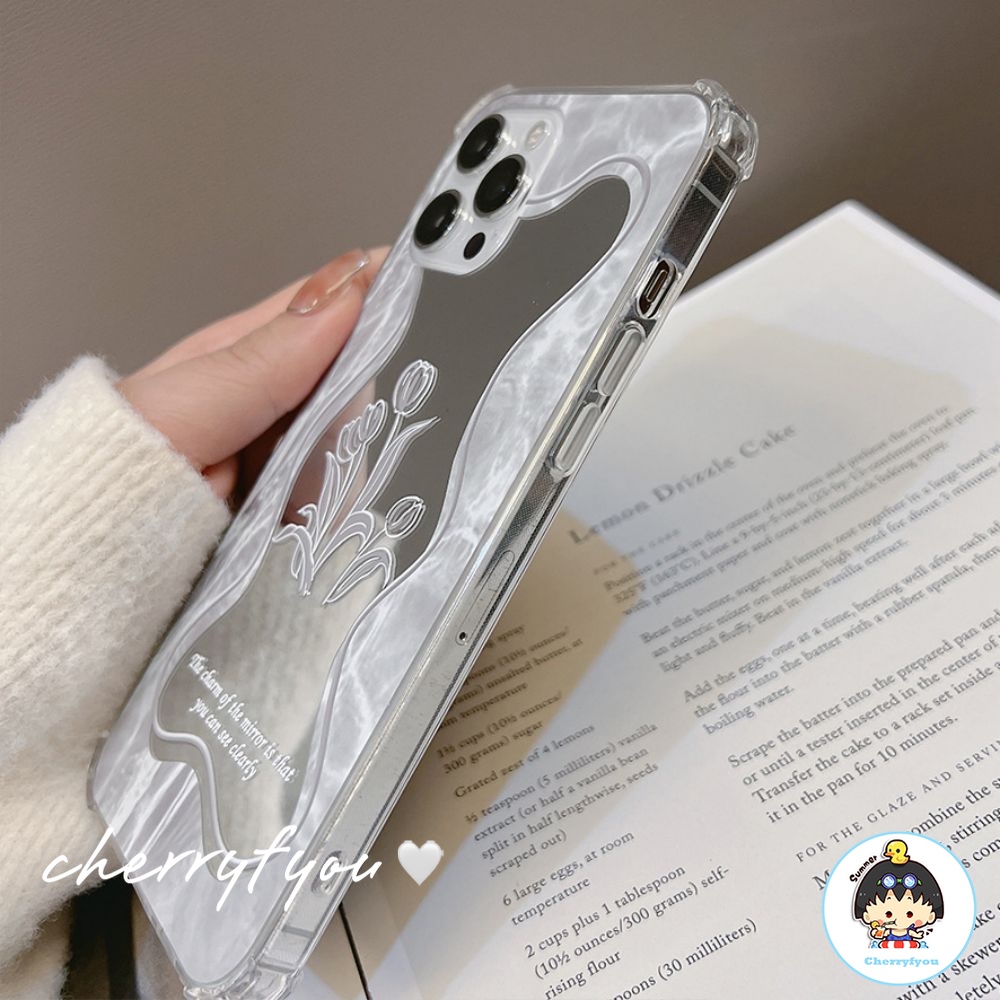 Ốp Điện Thoại Tpu Mềm Họa Tiết Hoa Tích Hợp Gương Trang Điểm Cho IPhone 11 12 13 14 Pro Max XS XR 7 8 Plus