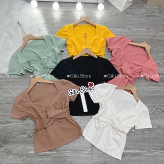 Áo thun body croptop tay ngắn xoắn ngực đủ màu Mới