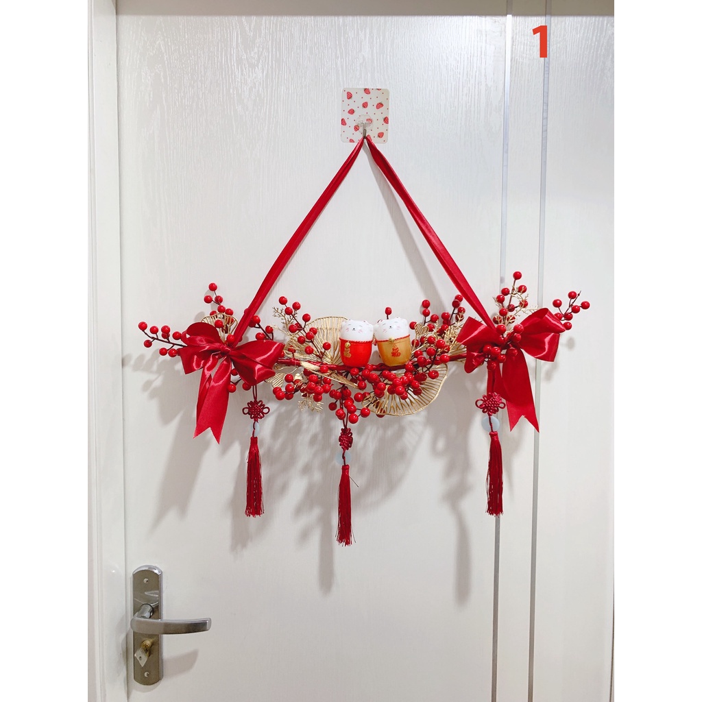 Vòng tài lộc treo cửa Decor trang trí ngày tết may mắn Đón xuân- Vòng hoa đào đông đỏ đón tết may mắn Tài Lộc năm mới