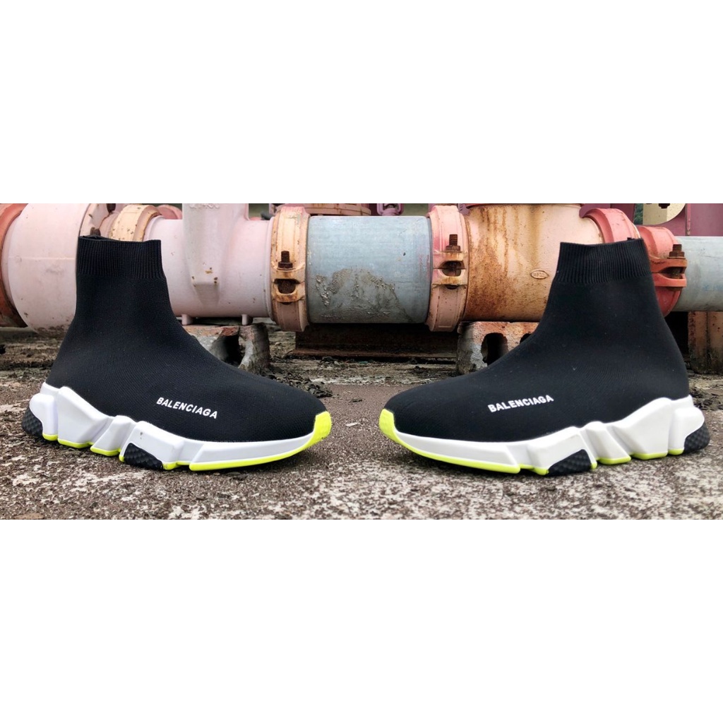 Giày Lười Balenciaga Chính Hãng 100% Màu Đen / Xanh Lá Dạ Quang 53HK ONZX Thời Trang Cho Nam Và Nữ