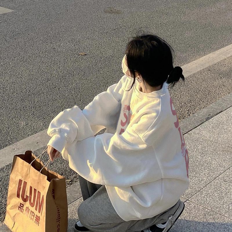 Áo hoodie rộng rãi oversize nữ áo xuân thu