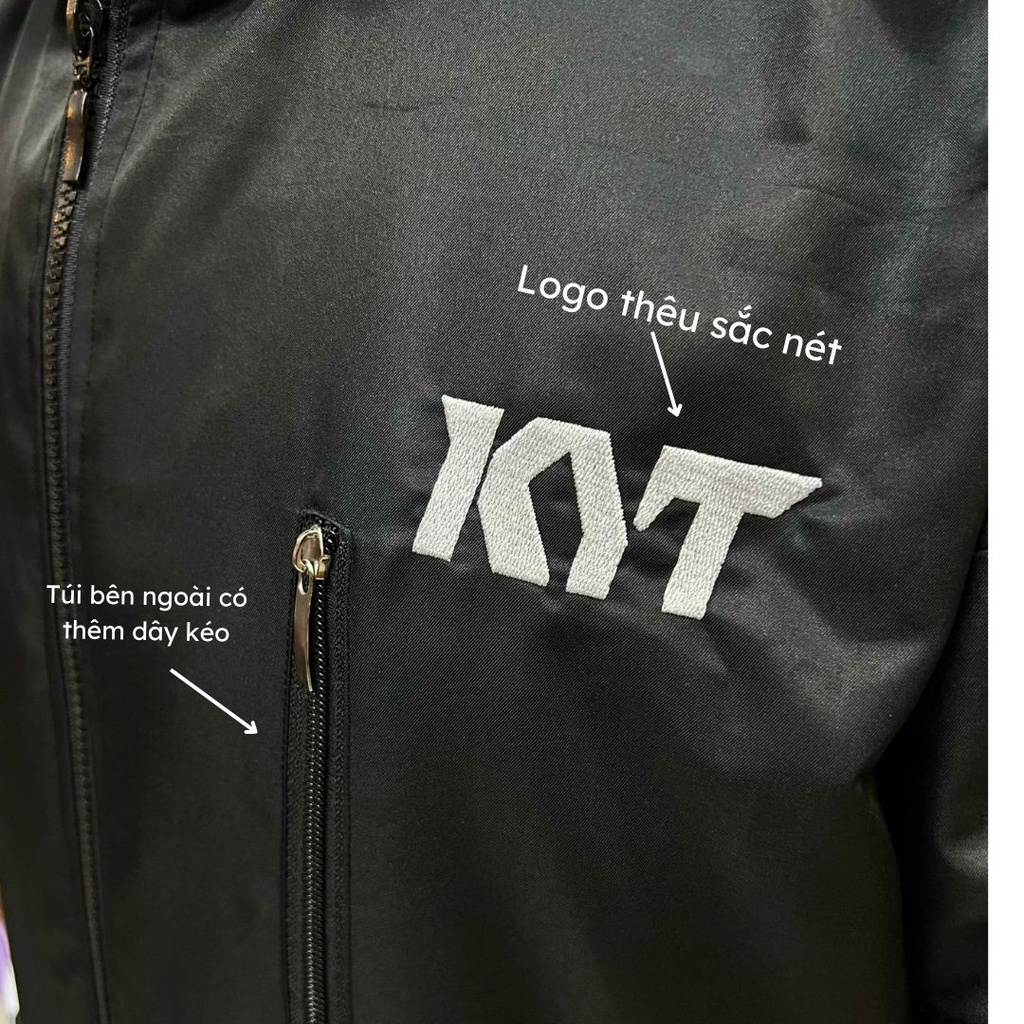 Áo khoác dù đen trắng logo KYT thêu trước ngực