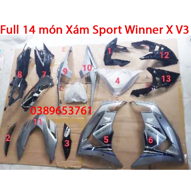 Dàn áo Winner X 2022/ Winner V3 Xám Sport thể thao (Full bộ)