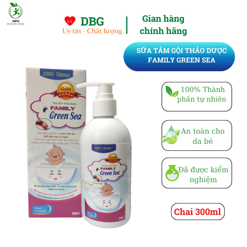 Sữa tắm gội thảo dược cho bé sơ sinh FAMILY GREEN SEA sạch rôm, mẩn ngứa, hăm da, mụn nhọt, chốc đầu (chai 300ml)
