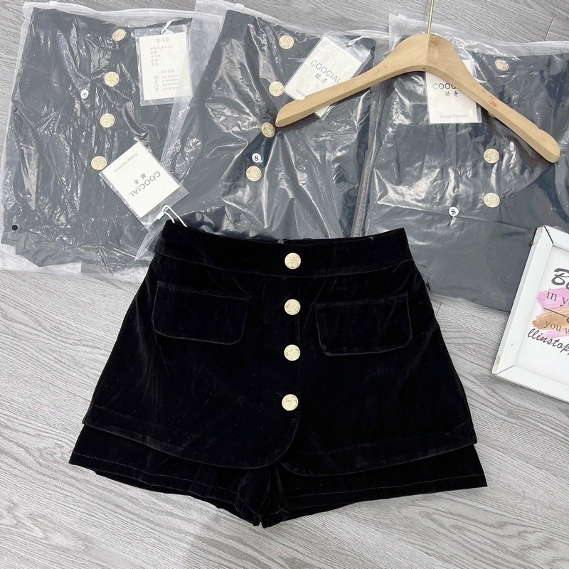 Quần Sooc Nhung Khuy Vàng Giả Váy, Quần Giả Váy Siêu Xinh