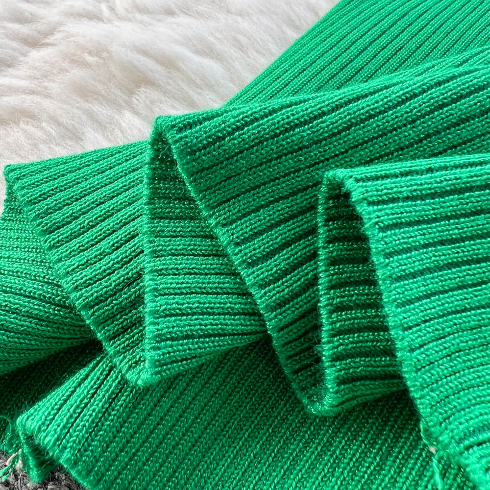 Đầm len dệt kim nữ thu đông dây chéo cách điệu