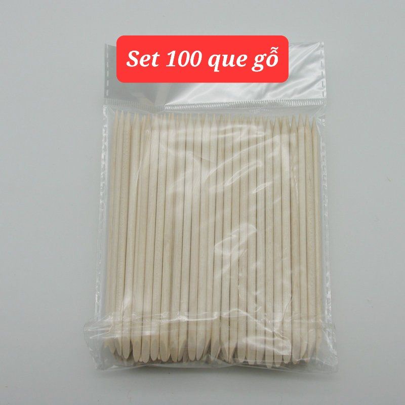Sét 100 que gỗ, 100 que cậy móng tay, que gỗ nail
