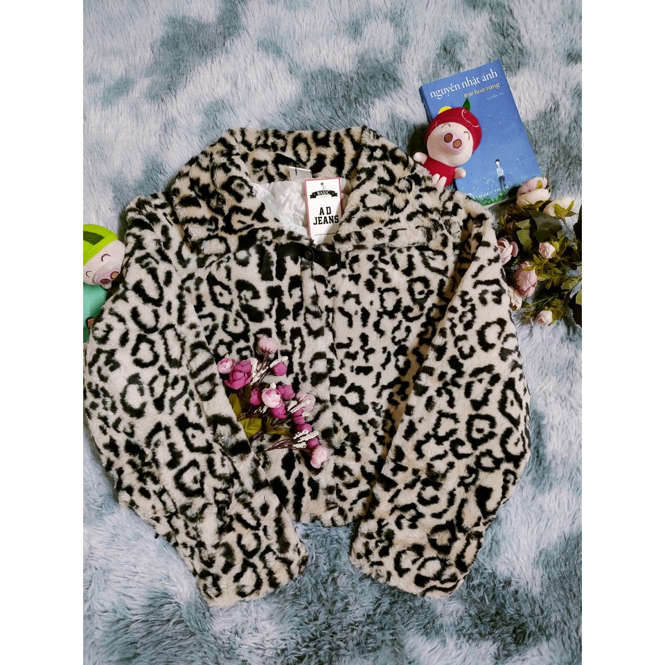 Ảnh thật 6 hình cuối-HC469.Áo khoác lông dáng ngắn họa tiết da báo