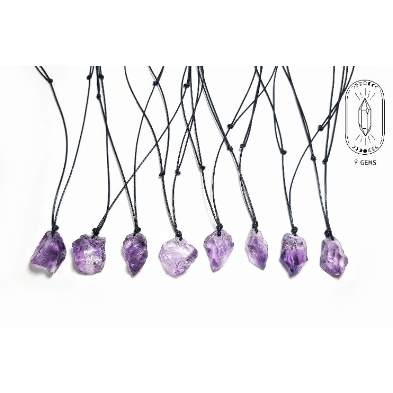 Dây chuyền Amethyst - thach anh tím thô tự nhiên dây rút điều chỉnh độ dài nam nữ đều đeo được
