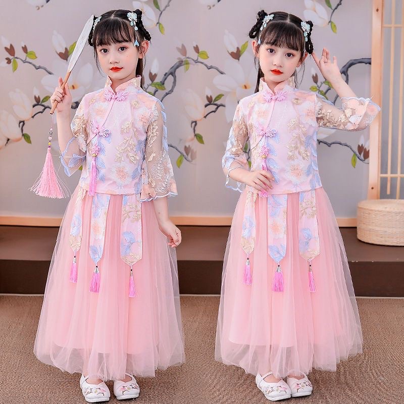 Hanfu cổ trang siêu xinh tặng kèm kẹp tóc cho bé gái