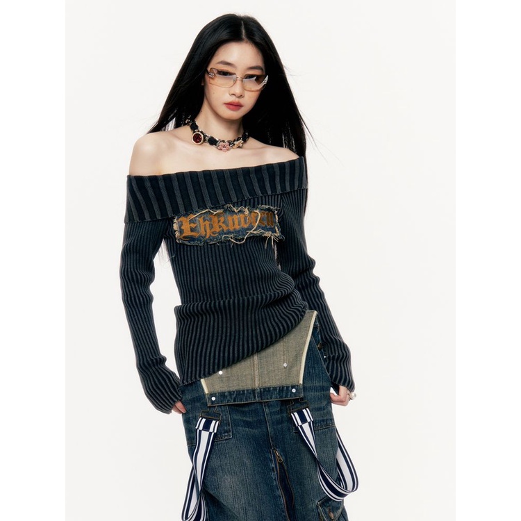 Áo Sweater Y2k Trễ Vai Ôm Dáng Phong Cách Retro Mỹ Quyến Rũ Cho Nữ