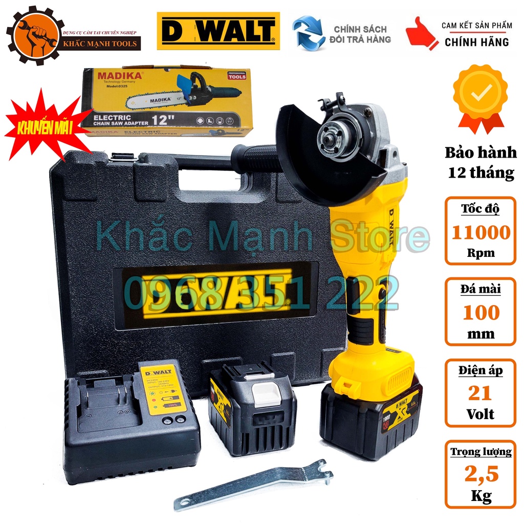 Máy mài pin DeWalt 199V không chổi than, Tặng kèm bộ lam xích, Sài Pin Dung Lượng Cao