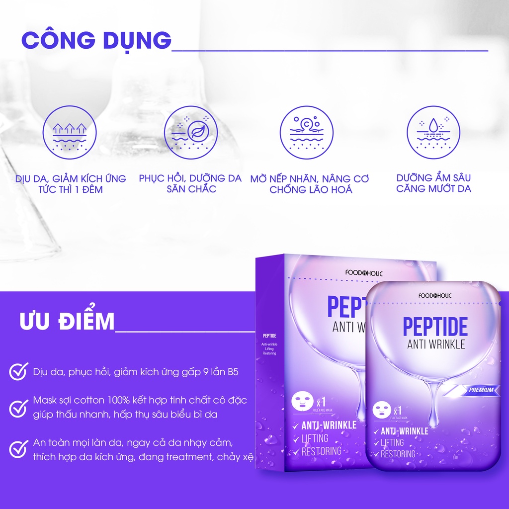 Mặt Nạ Peptide Trẻ Hóa, Lấp Đầy Vết Nhăn Foodaholic Peptide Anti Wrinkle Mask 23ml