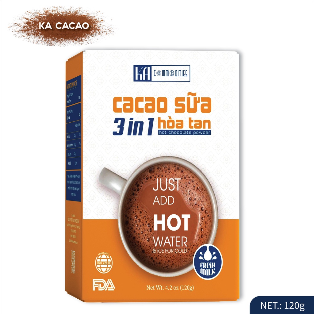 Bột Cacao Sữa Hòa Tan 3in1 KA CACAO - Hương vị sôcola tự nhiên, đậm đà - Không hương liệu, phụ gia