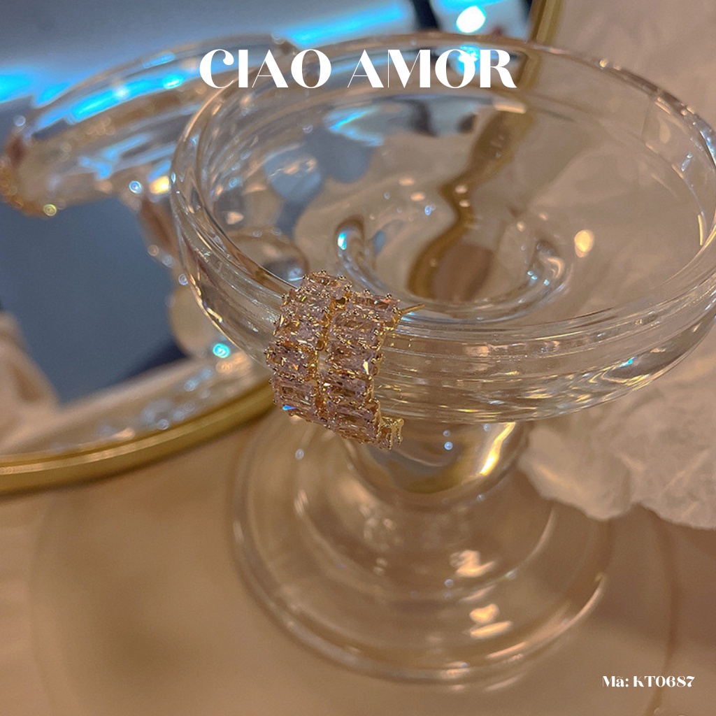 Khuyên tai nữ, Bông tai bạc 925 đá xếp dài lấp lánh nửa vòng Trang sức Ciao Amor - KT0687