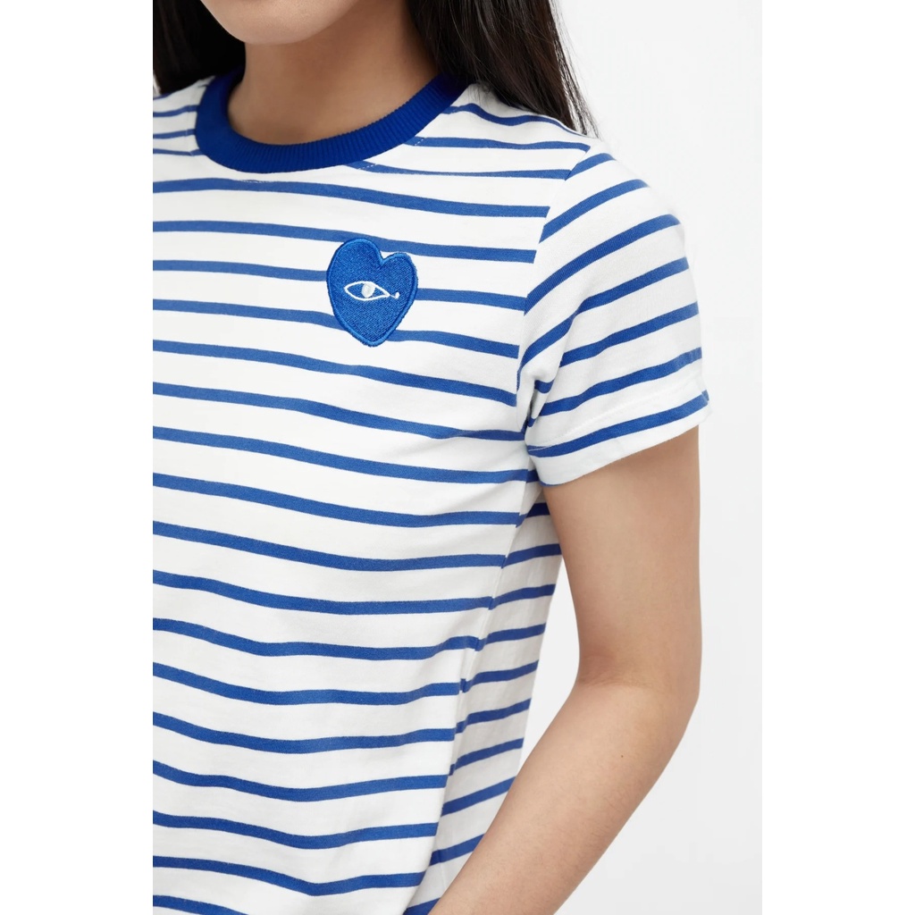 TheBlueTshirt - Áo Nữ Thun Kẻ Sọc Trắng Xanh Dương - Striped Eye Tee - Blue