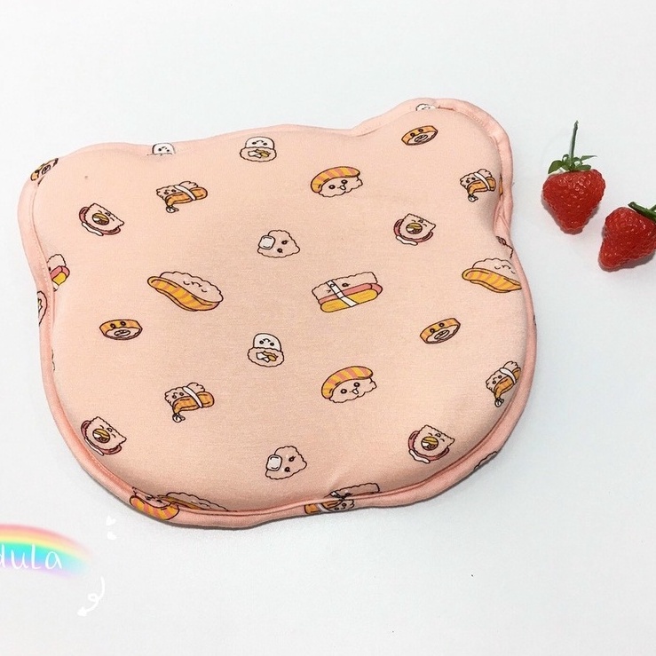 Gối lõm hình gấu, vải xô, ruột cao su Organic, chống bẹp đầu cho bé sơ sinh từ 0 tháng tuổi.