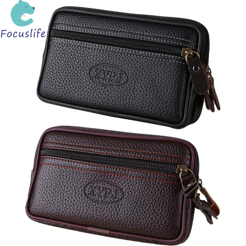 Túi Da Đeo Hông Đựng Điện Thoại Có Khóa Kéo Phong Cách Retro Cho Nam