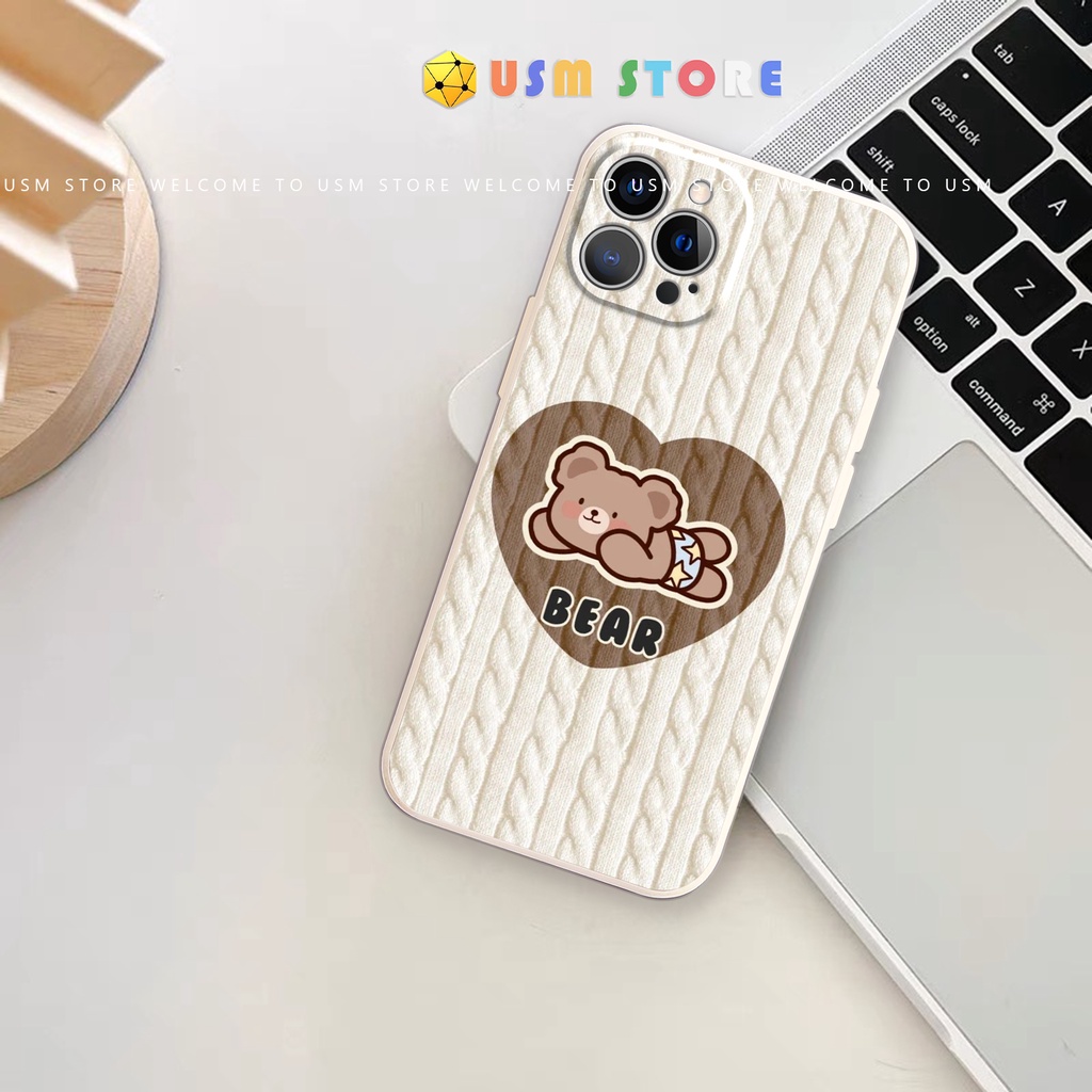 Ốp lưng Gấu họa tiết len iPhone 6/7 P/8 P/X/Xmax/11Pro/11Promax /12 Mini/12Pro/12Promax/13pro/13Promax/13mini/14 Pro/ 14