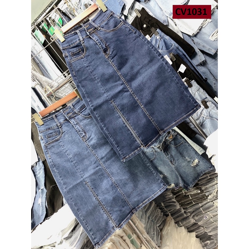 Chân Váy Jeans Dáng Dài Phủ Gối Xẻ Trước CV1031