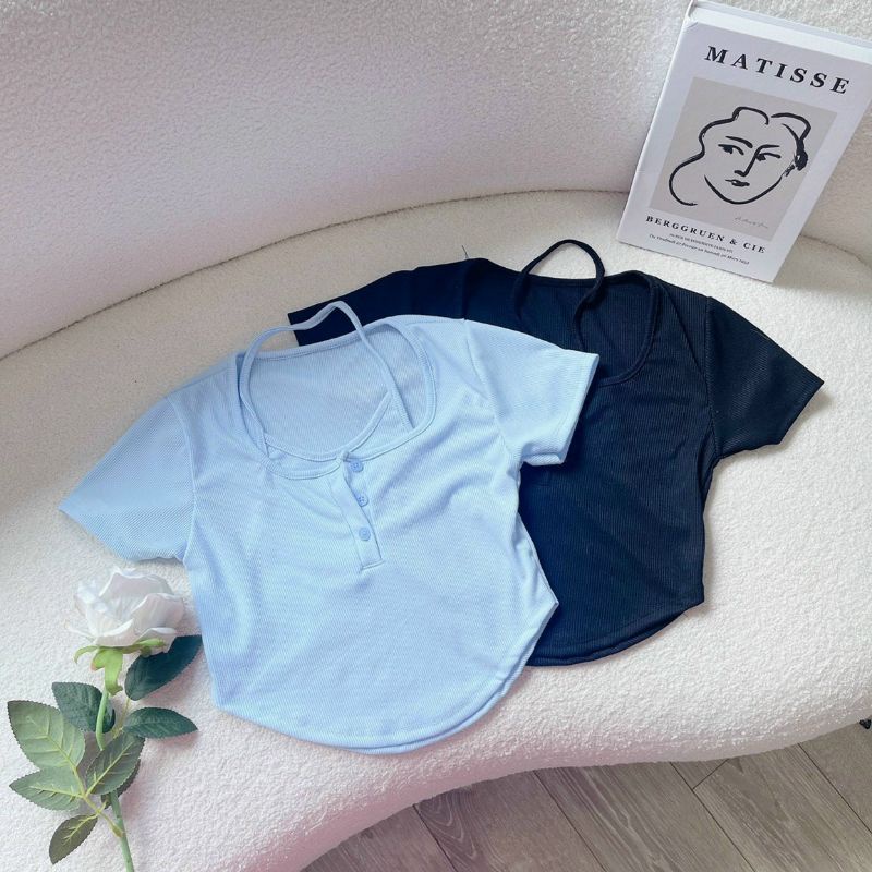 ÁO THUN NỮ GÂN TĂM CỔ YẾM FORM CROPTOP BIGSIZE 55-90KG