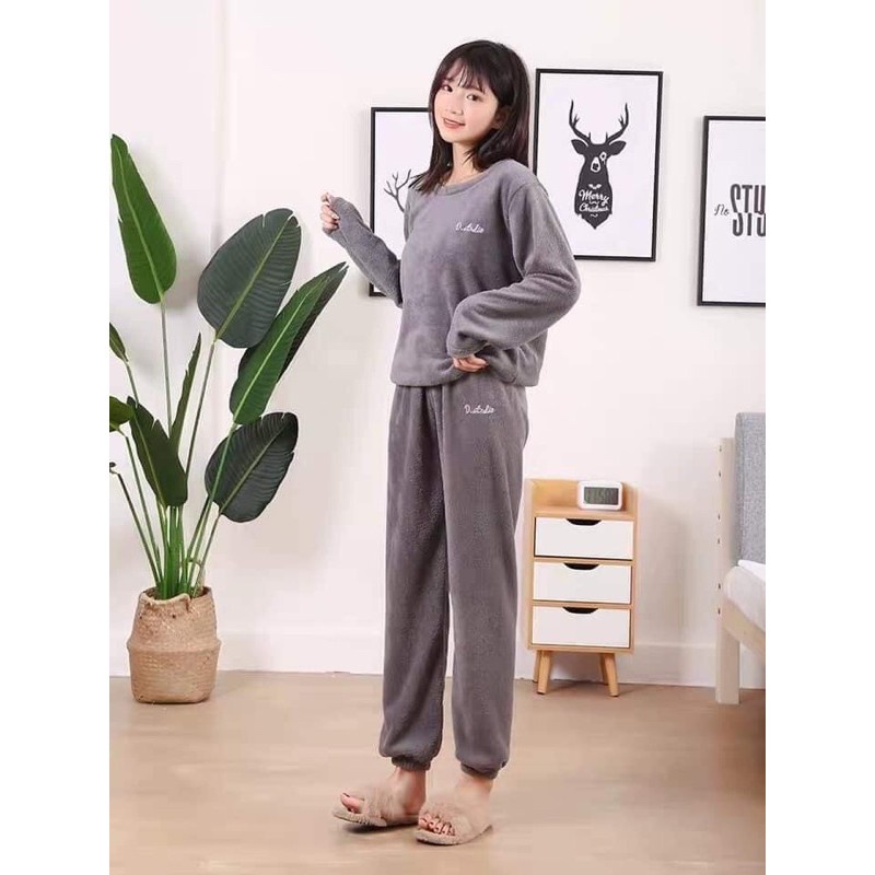 Bộ đồ ngủ lông, Bộ lông mặc nhà, quần bông nỉ giữ nhiệt bo gấu mặc nhà siêu ấm hàng chuẩn 500g QL/053
