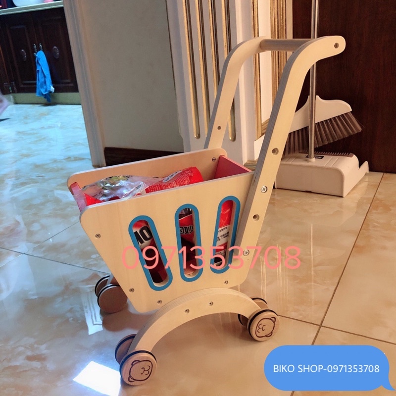 Đồ chơi xe đẩy siêu thị cho bé bằng gỗ cao cấp nhiều mẫu - Biko Shop