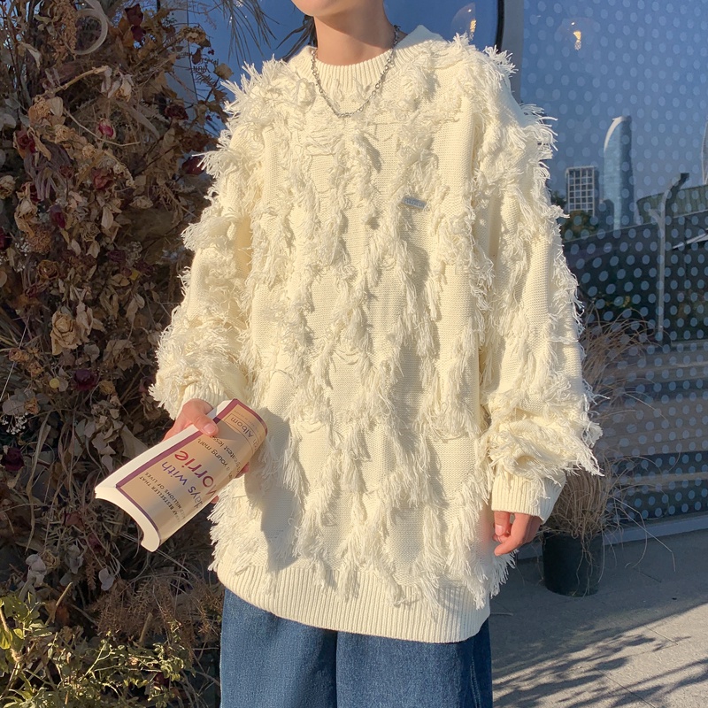 Áo Khoác Sweater Dệt Kim Phối Tua Rua Kiểu Mỹ Cá Tính Cho Các Cặp Đôi