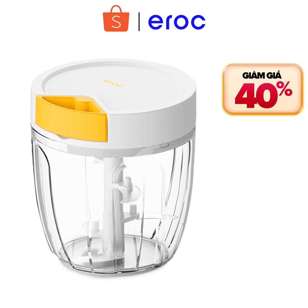 Máy Xay Tỏi Ớt Thịt 5 Lưỡi Dao Bằng Tay 900ml Quick Chopper Eroc V-KT-90-PC01 - Hàng Chính Hãng Eroc