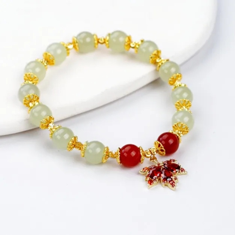 Hàng Có Sẵn Vòng Tay Hai Lớp Lá Phong Màu Đỏ Mã Não Sang Trọng Phong Cách Trung Hoa Cho Nữ