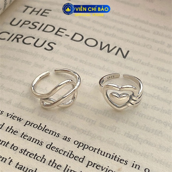Nhẫn bạc nữ tim bản to, xoắn cách điệu chất liệu bạc 925 thời trang phụ kiện trang sức Viễn Chí Bảo N000841 N000842