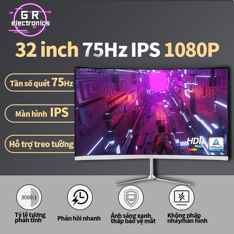 Màn hình gaming cong HD 1080P, 75HZ màn hình IPS ánh sáng xanh thấp không nhấp nháy đáp ứng mọi nhu cầu giải trí