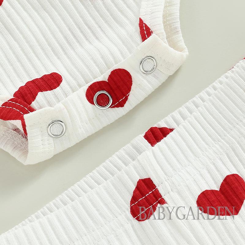 Bộ Áo Liền Quần Sát Nách In Họa Tiết Trái Tim Kèm Quần Ống Loe Lưng Thun Thời Trang Mùa Hè Cho Bé Gái 0-3 Tuổi