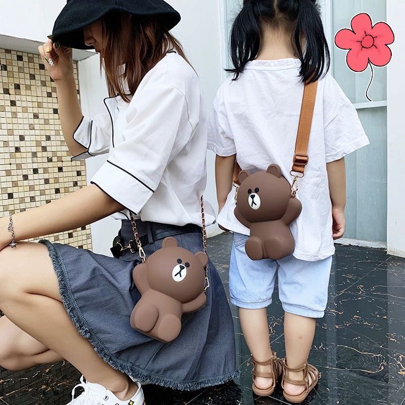 Túi gấu Brown, túi đeo chéo hình gấu dành cho nữ và bé gái dễ thương nhiều kích thước
